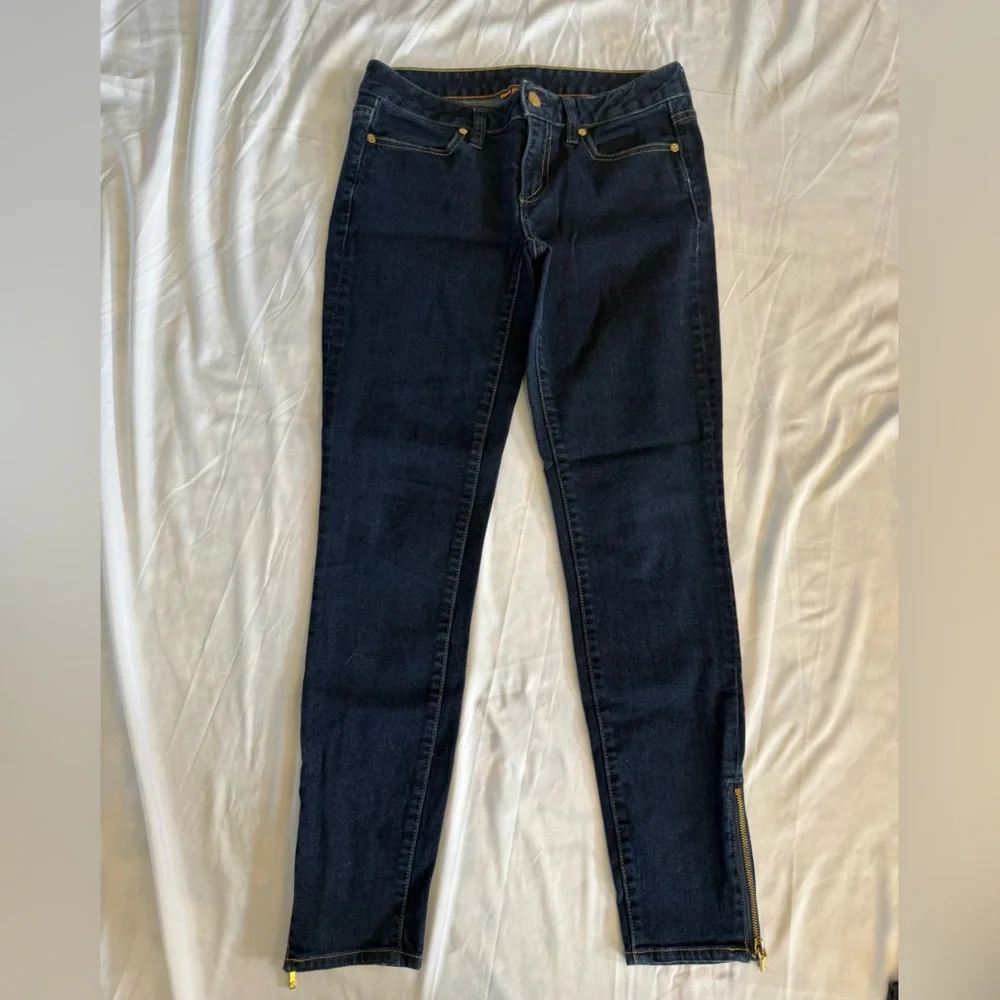 403 Tory Burch Cropped Slim Skinny Jeans Dark Wash Gold Zip Ankle 26 Designer
